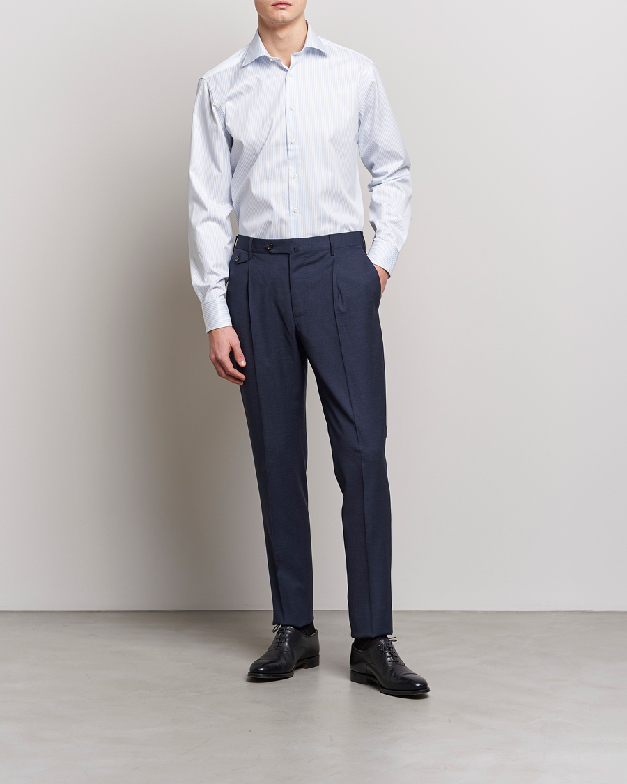 Herre |  | Stenströms | Fitted Body Cotton Double Cuff Shirt White/Blue