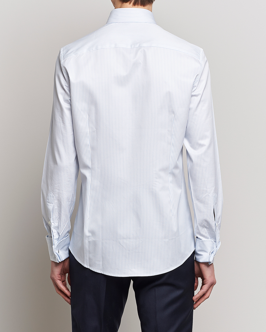 Herr | Skjortor | Stenströms | Slimline Cotton Double Cuff Shirt White/Blue
