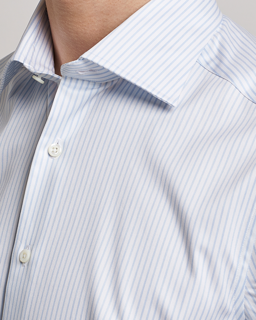 Herr | Skjortor | Stenströms | Slimline Cotton Double Cuff Shirt White/Blue