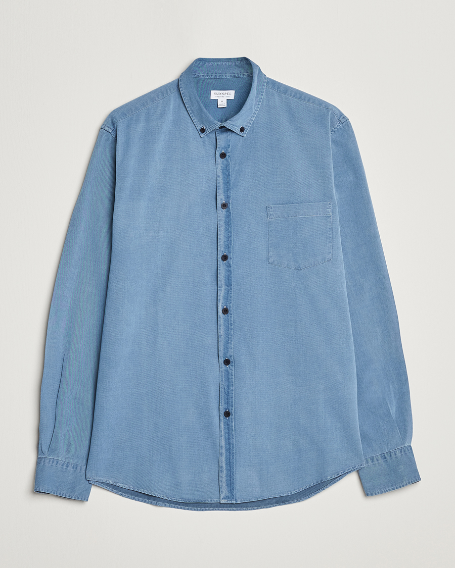 Herr | Skjortor | Sunspel | Cotton Twill Indigo Shirt Light Indigo