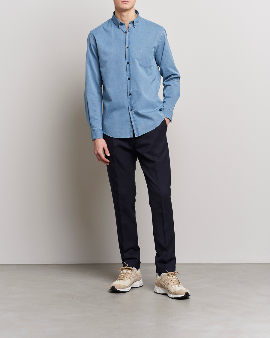 Herr | Skjortor | Sunspel | Cotton Twill Indigo Shirt Light Indigo