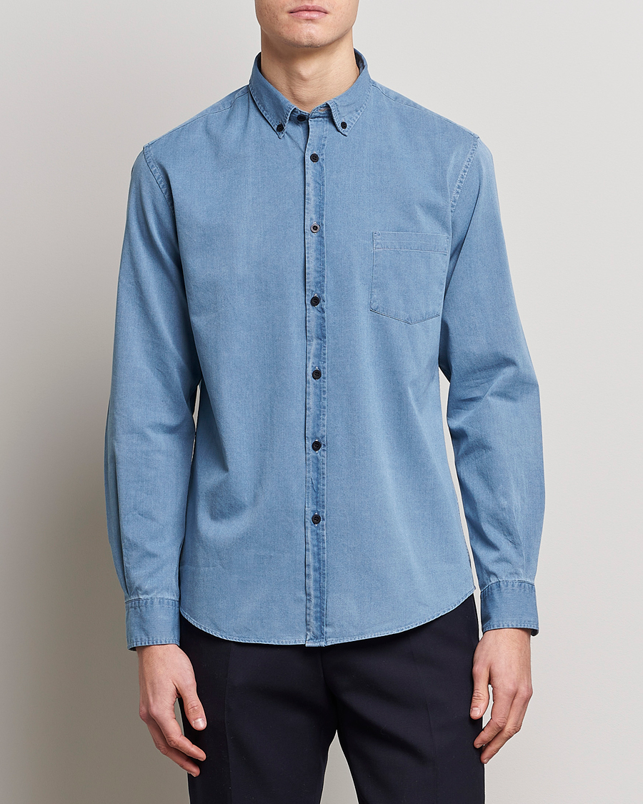 Herr | Skjortor | Sunspel | Cotton Twill Indigo Shirt Light Indigo