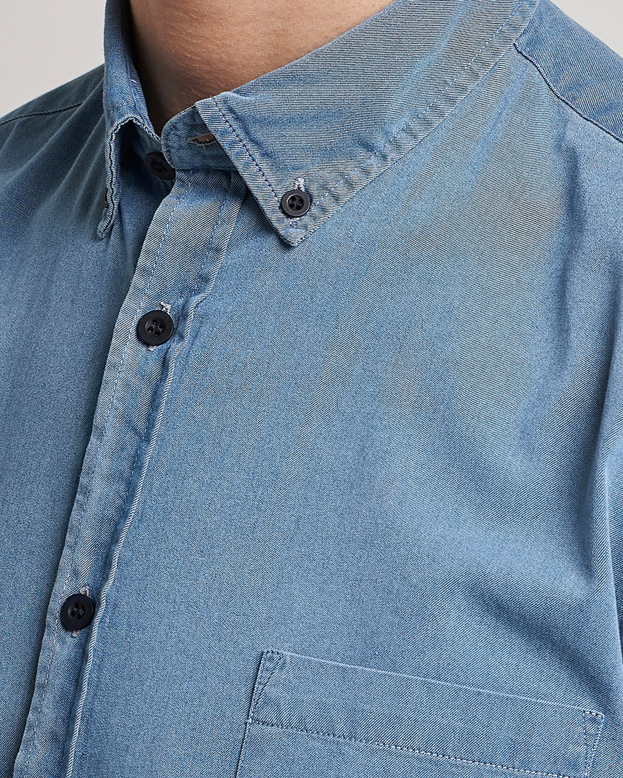 Herr | Skjortor | Sunspel | Cotton Twill Indigo Shirt Light Indigo