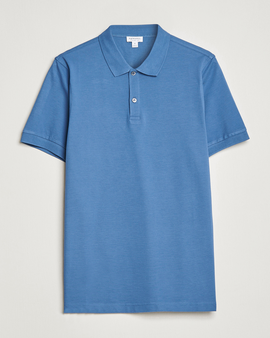 Herr | Pikéer | Sunspel | Short Sleeve Pique Polo Blue Stone