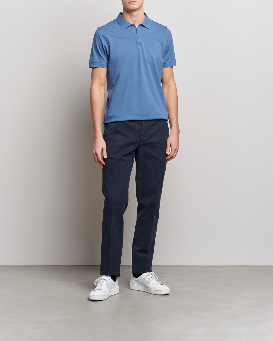 Herr | Pikéer | Sunspel | Short Sleeve Pique Polo Blue Stone