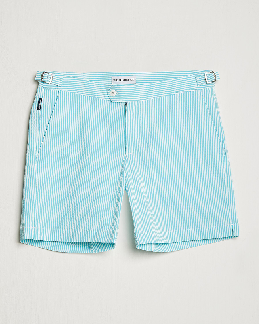 Herr | Badbyxor | The Resort Co | Tailored Swim Shorts Turquoise Stripe Seersucker