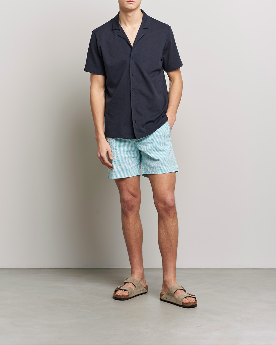 Herr | Badbyxor | The Resort Co | Tailored Swim Shorts Turquoise Stripe Seersucker