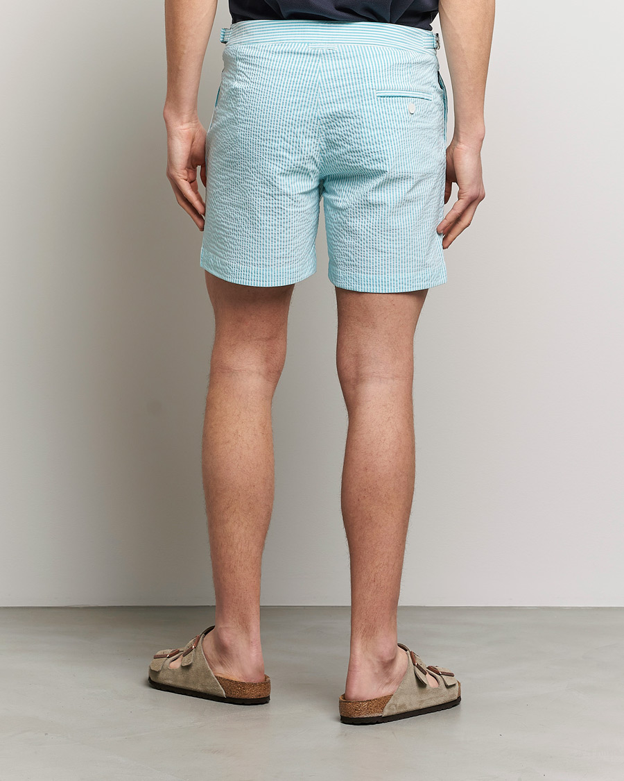 Herr | Badbyxor | The Resort Co | Tailored Swim Shorts Turquoise Stripe Seersucker