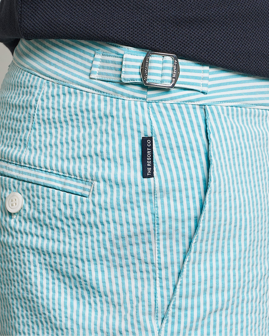 Herr | Badbyxor | The Resort Co | Tailored Swim Shorts Turquoise Stripe Seersucker