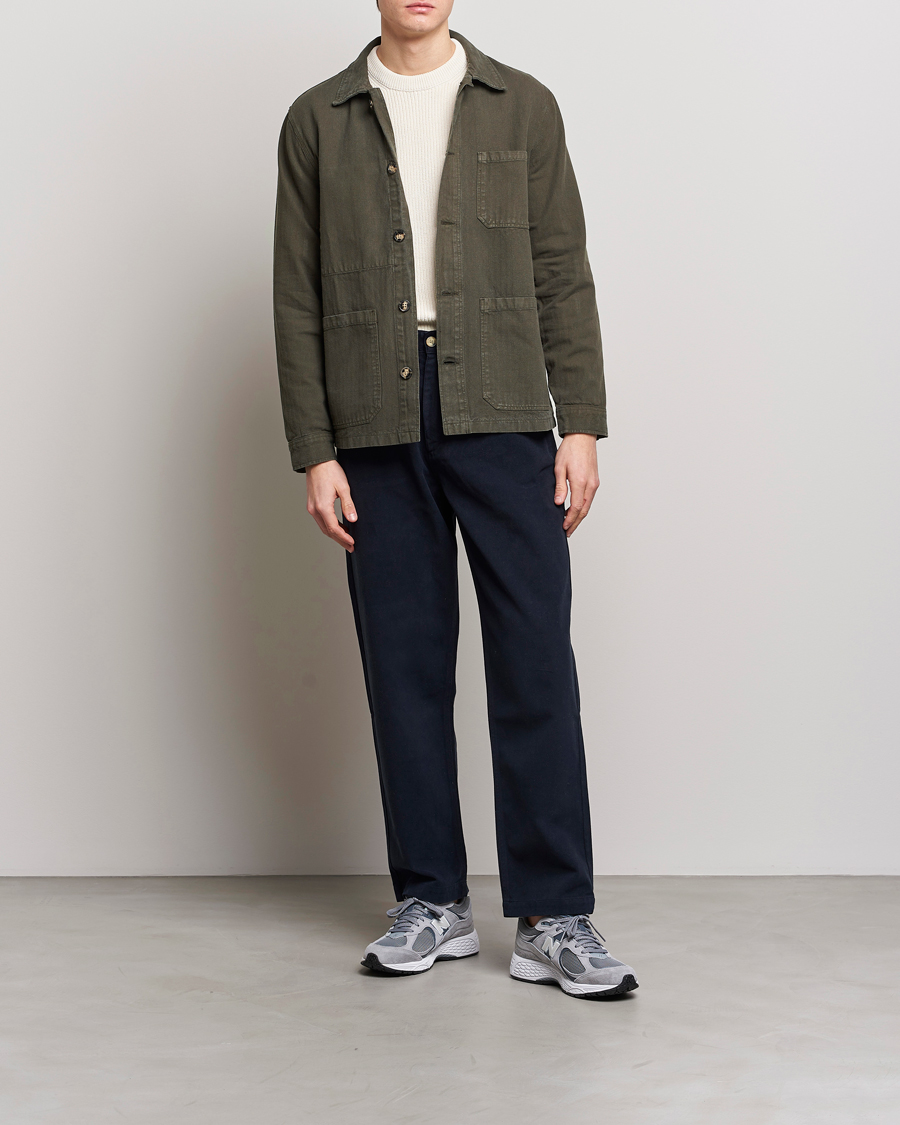Herr | Skjortor | A Day's March | Original Herringbone Overshirt Regular Fit Olive