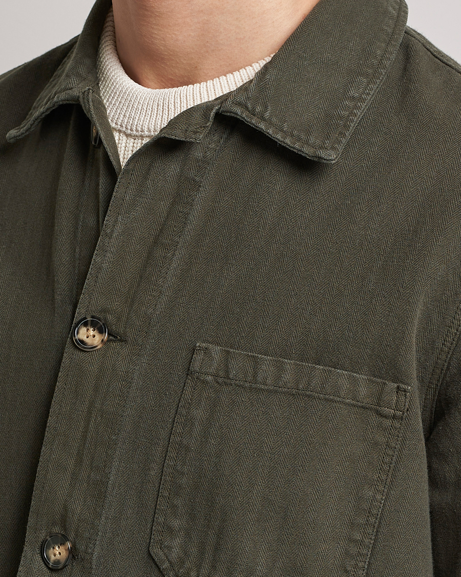 Herr | Skjortor | A Day's March | Original Herringbone Overshirt Regular Fit Olive