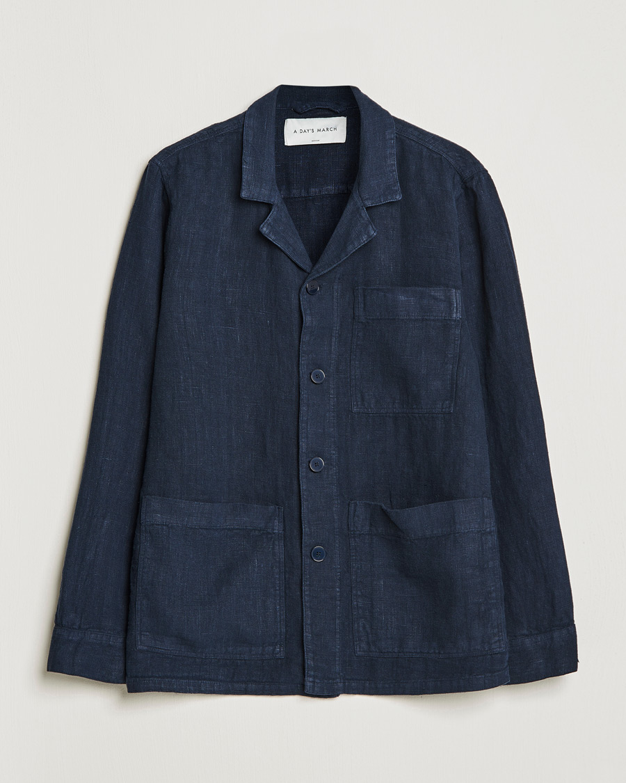 Herr | Skjortor | A Day's March | Bangher Linen Overshirt Navy