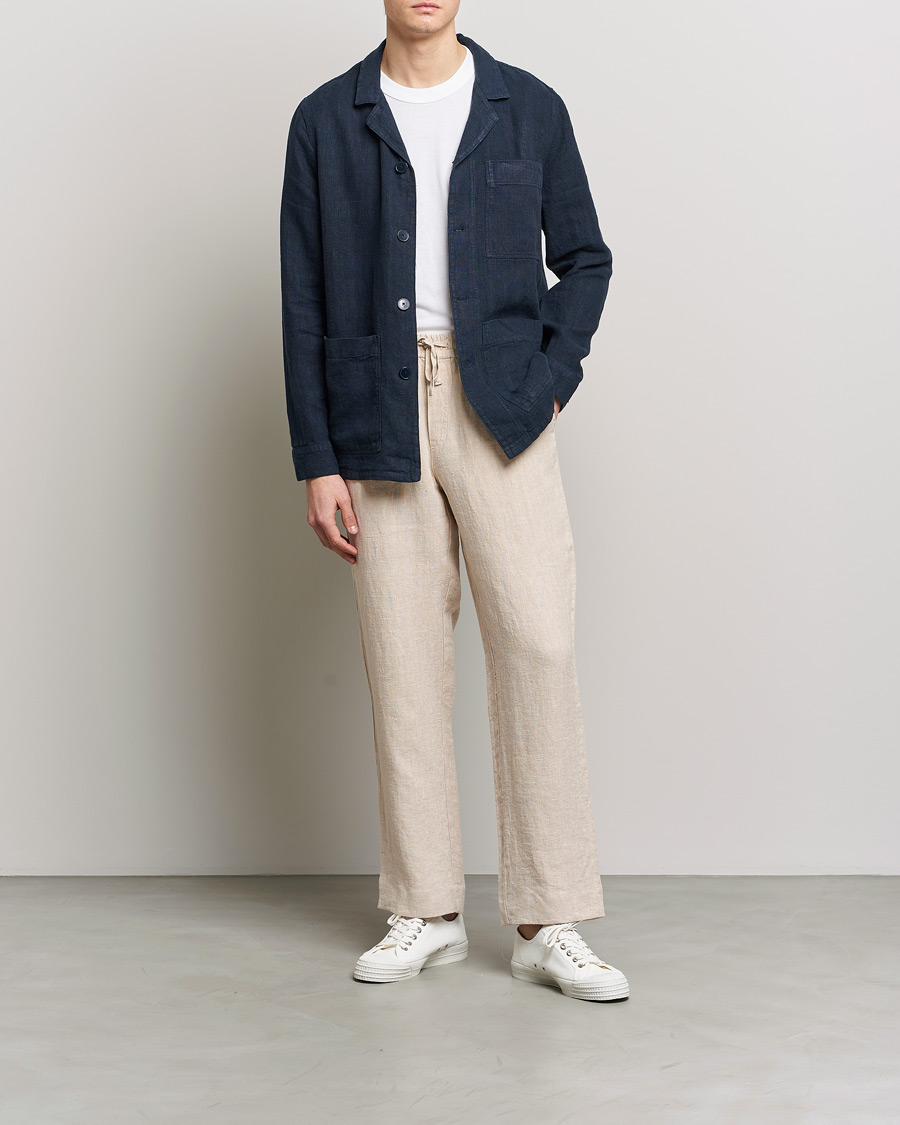 Herr | Skjortor | A Day's March | Bangher Linen Overshirt Navy