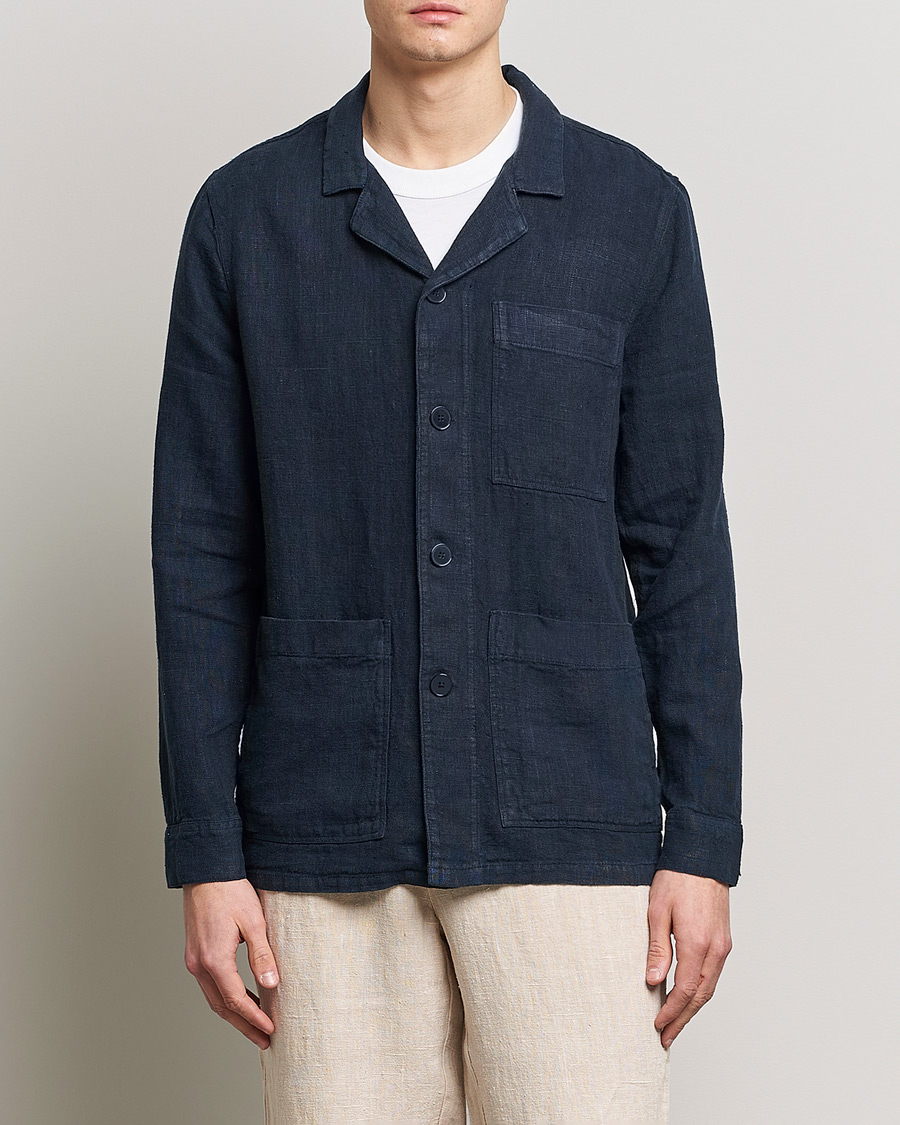 Herr | Skjortor | A Day's March | Bangher Linen Overshirt Navy
