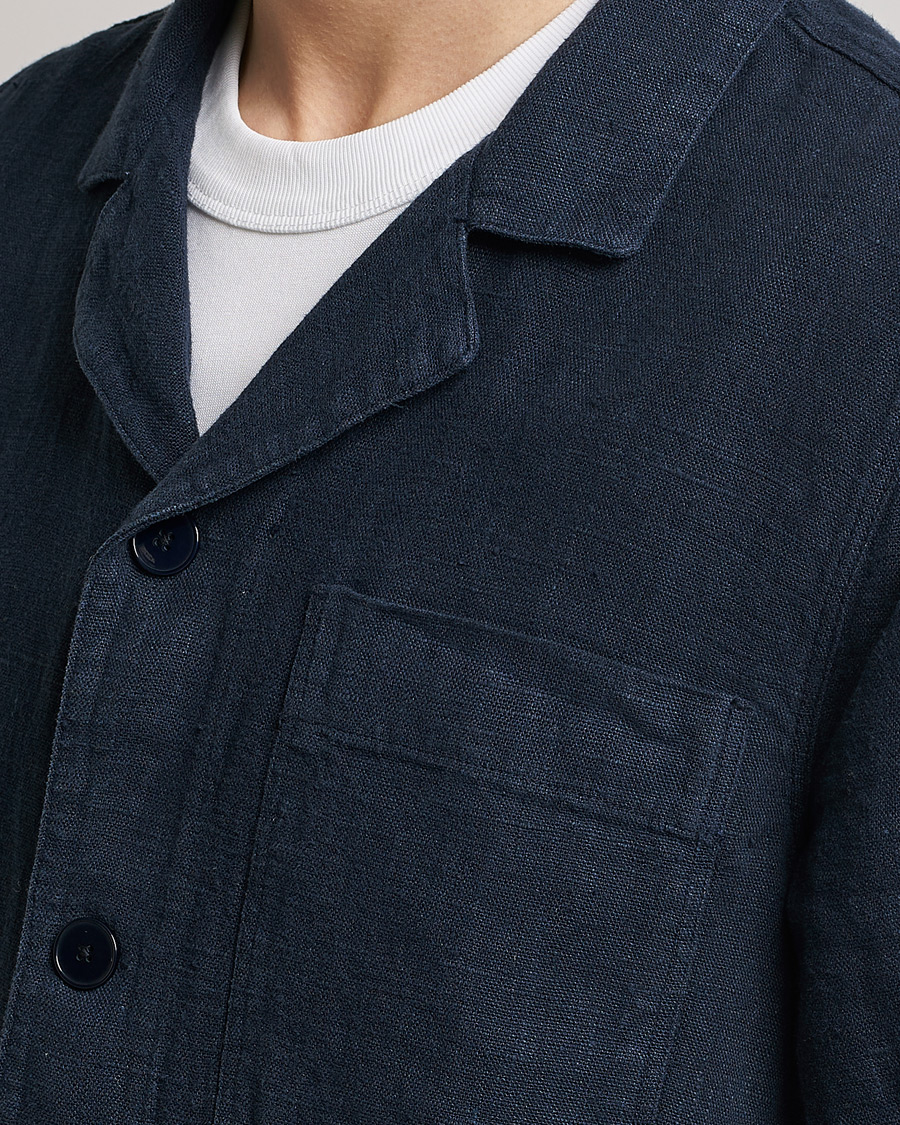 Herr | Skjortor | A Day's March | Bangher Linen Overshirt Navy