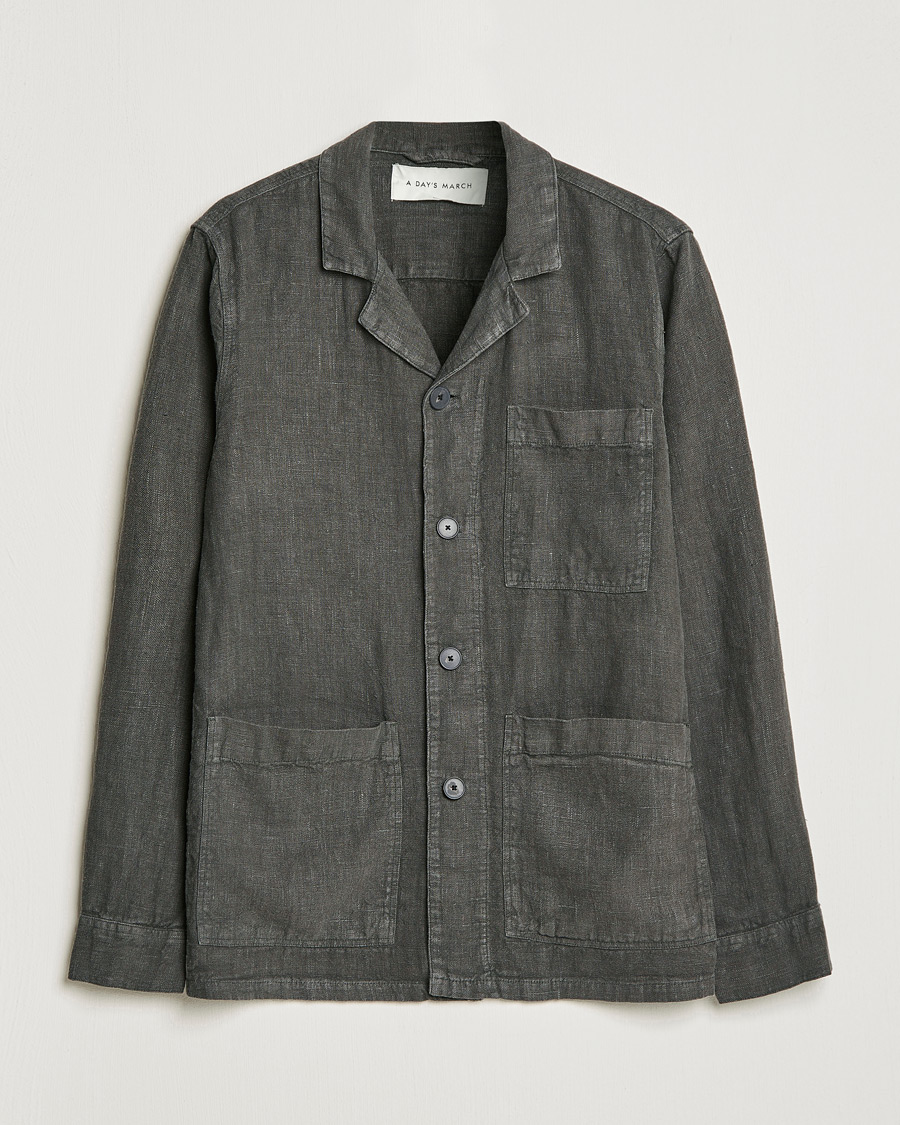 Herr | Skjortor | A Day's March | Bangher Linen Overshirt Olive