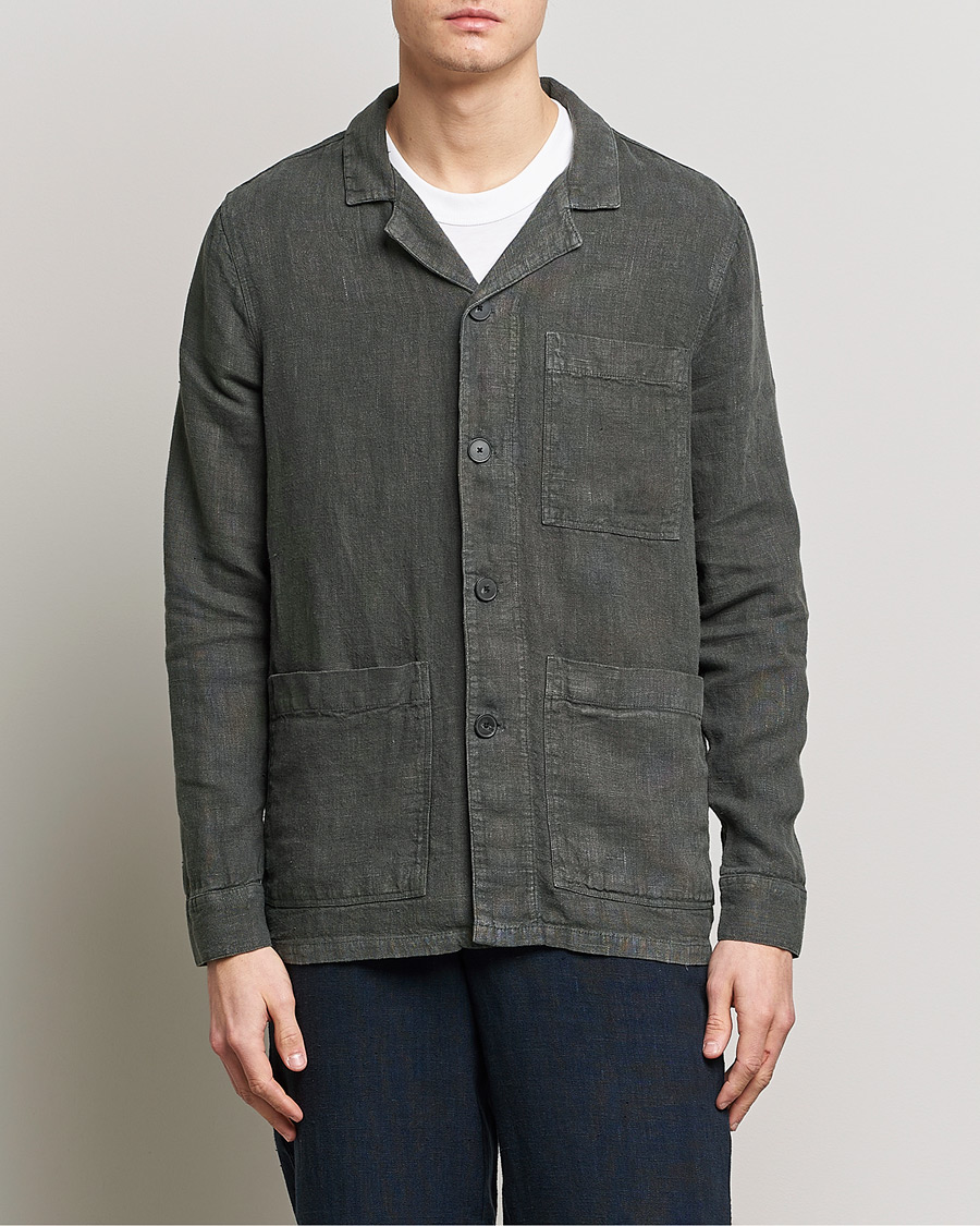 Herr | Skjortor | A Day's March | Bangher Linen Overshirt Olive