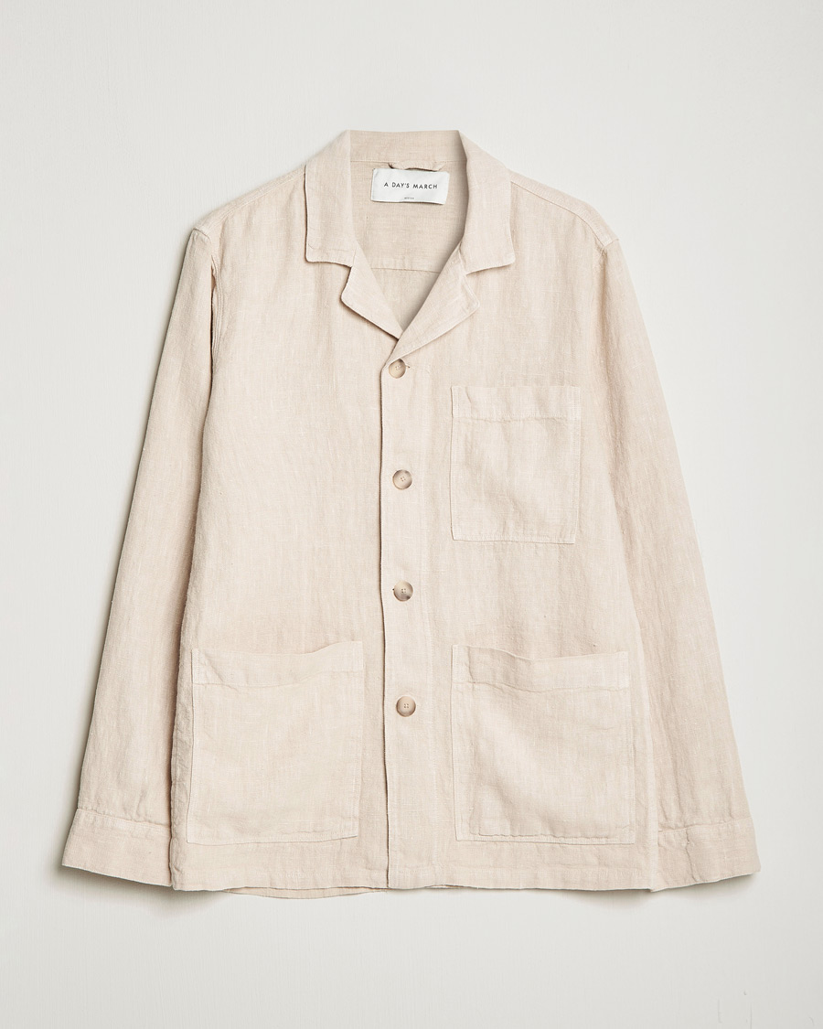 Herr | Skjortor | A Day's March | Bangher Linen Overshirt Oyster
