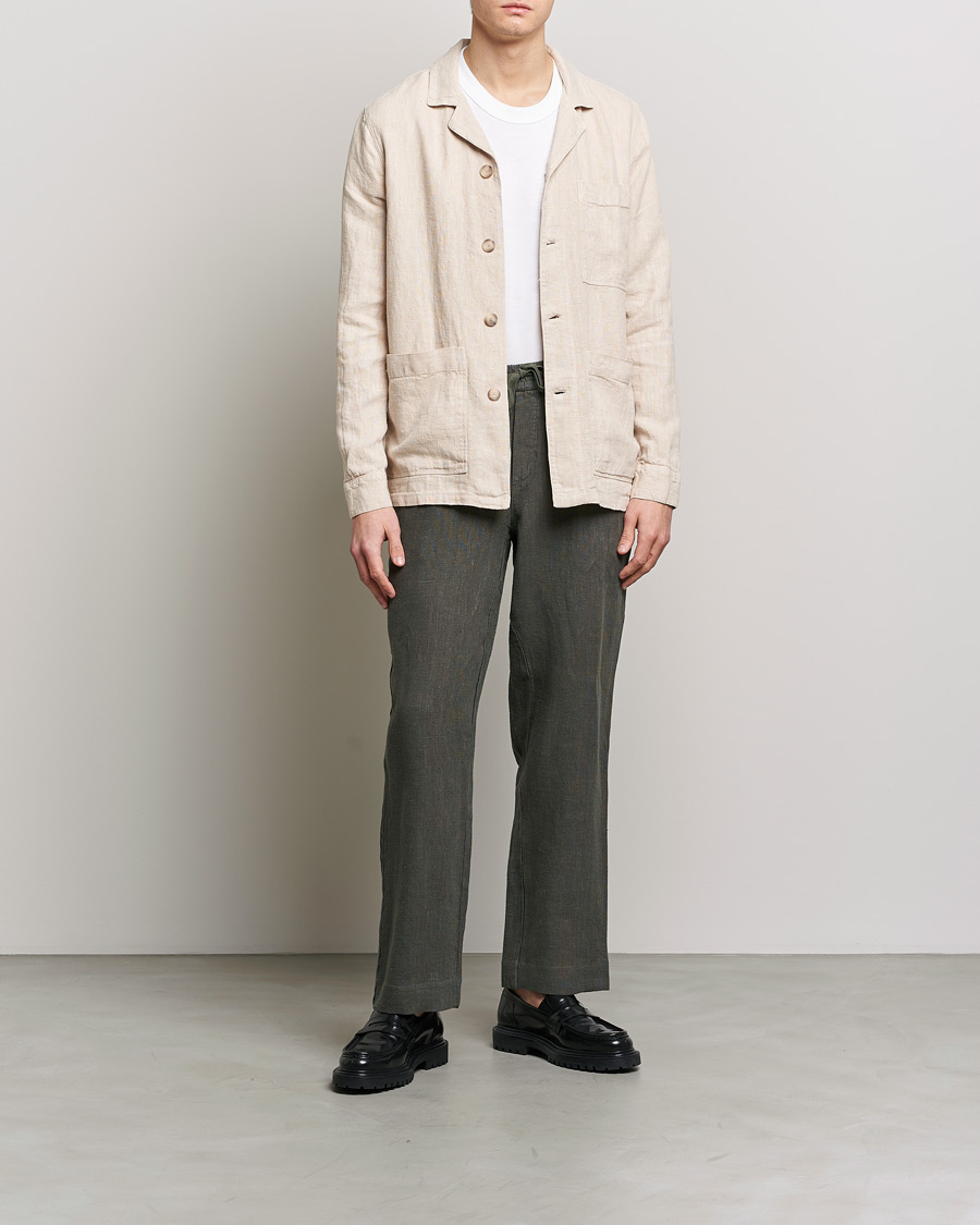 Herr | Skjortor | A Day's March | Bangher Linen Overshirt Oyster