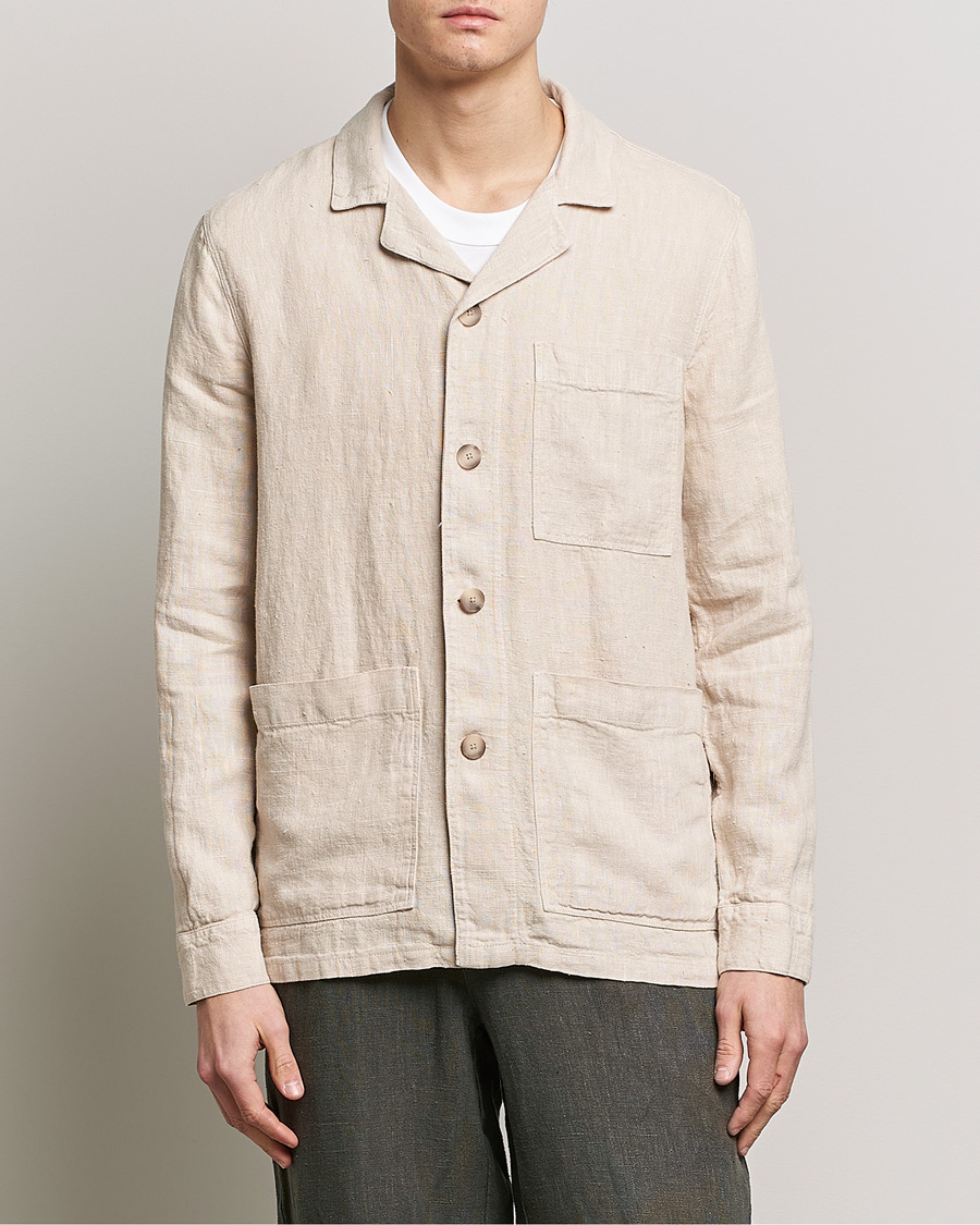 Herr | Skjortor | A Day's March | Bangher Linen Overshirt Oyster
