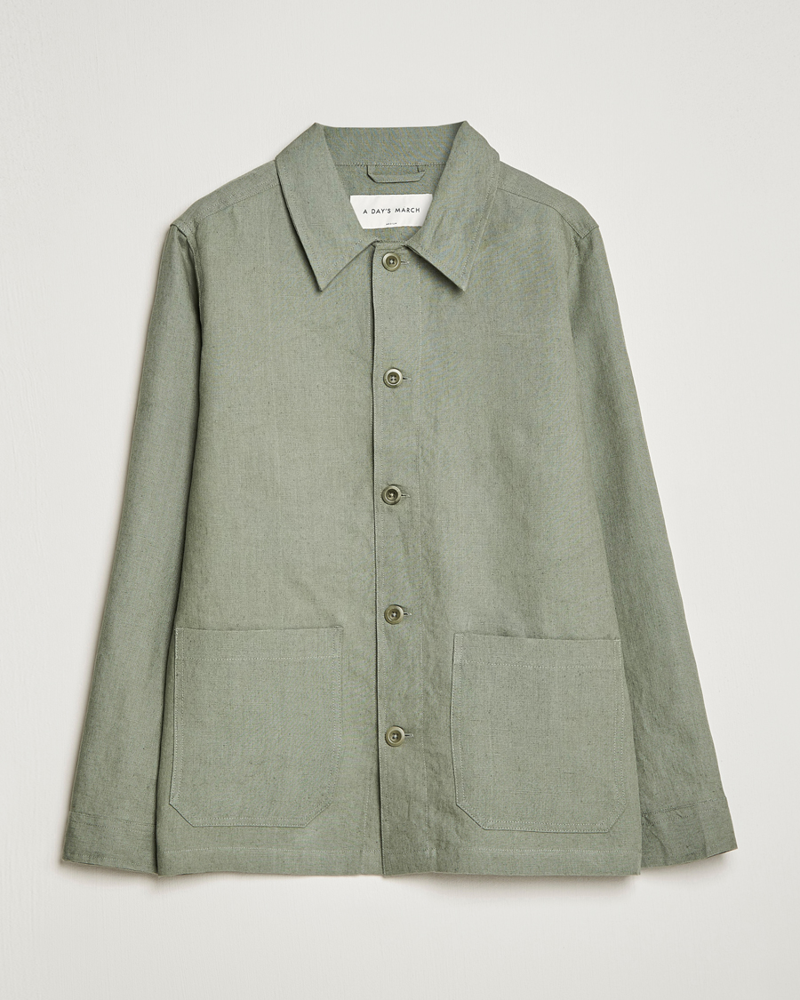 Herr | Skjortor | A Day's March | Original Linen Overshirt Dusty Green