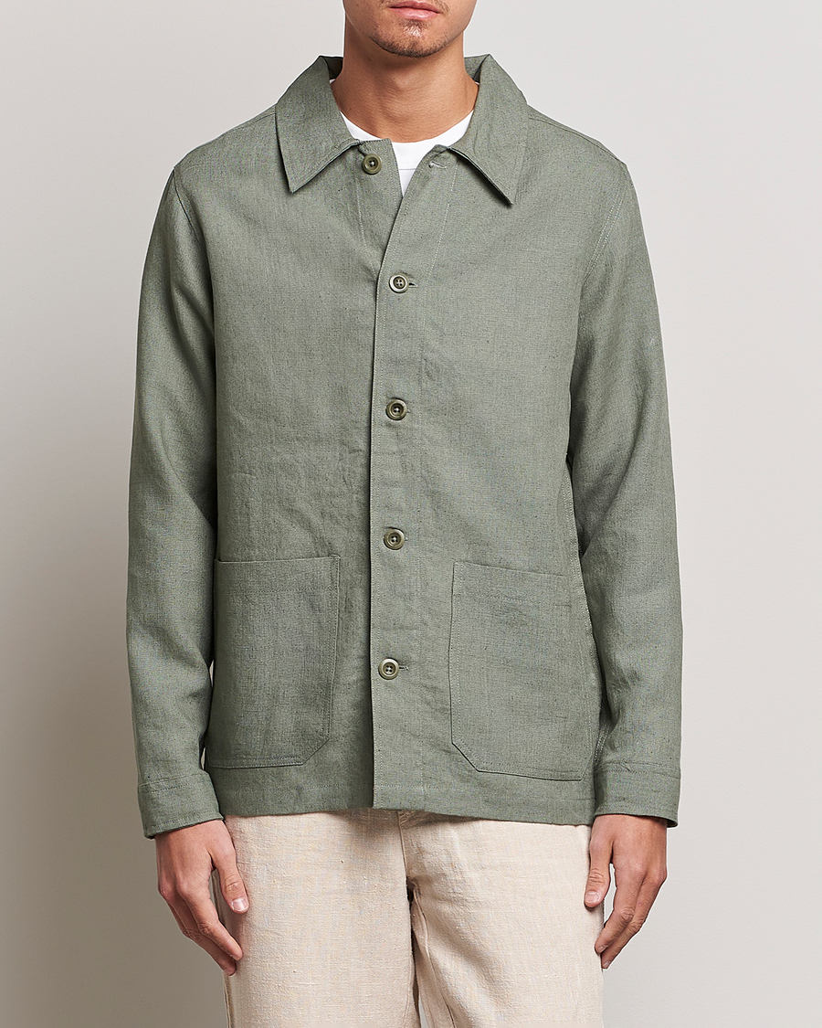 Herr | Skjortjackor | A Day's March | Original Linen Overshirt Dusty Green
