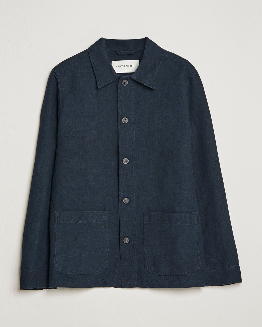 Herr | Skjortor | A Day's March | Original Linen Overshirt Navy