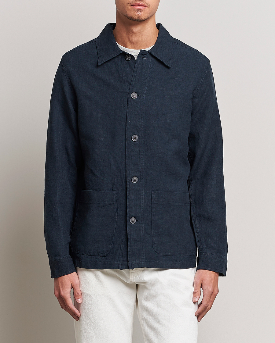 Herr | Skjortor | A Day's March | Original Linen Overshirt Navy