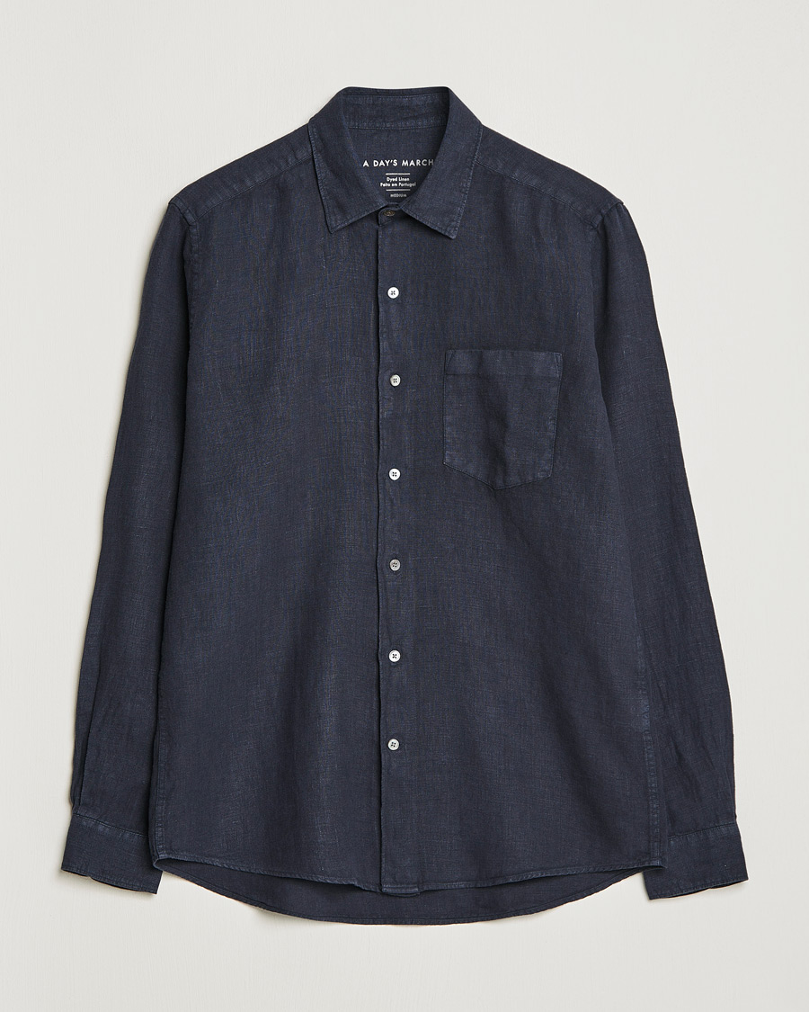 Herr | Skjortor | A Day's March | Abu Linen Shirt Dark Navy