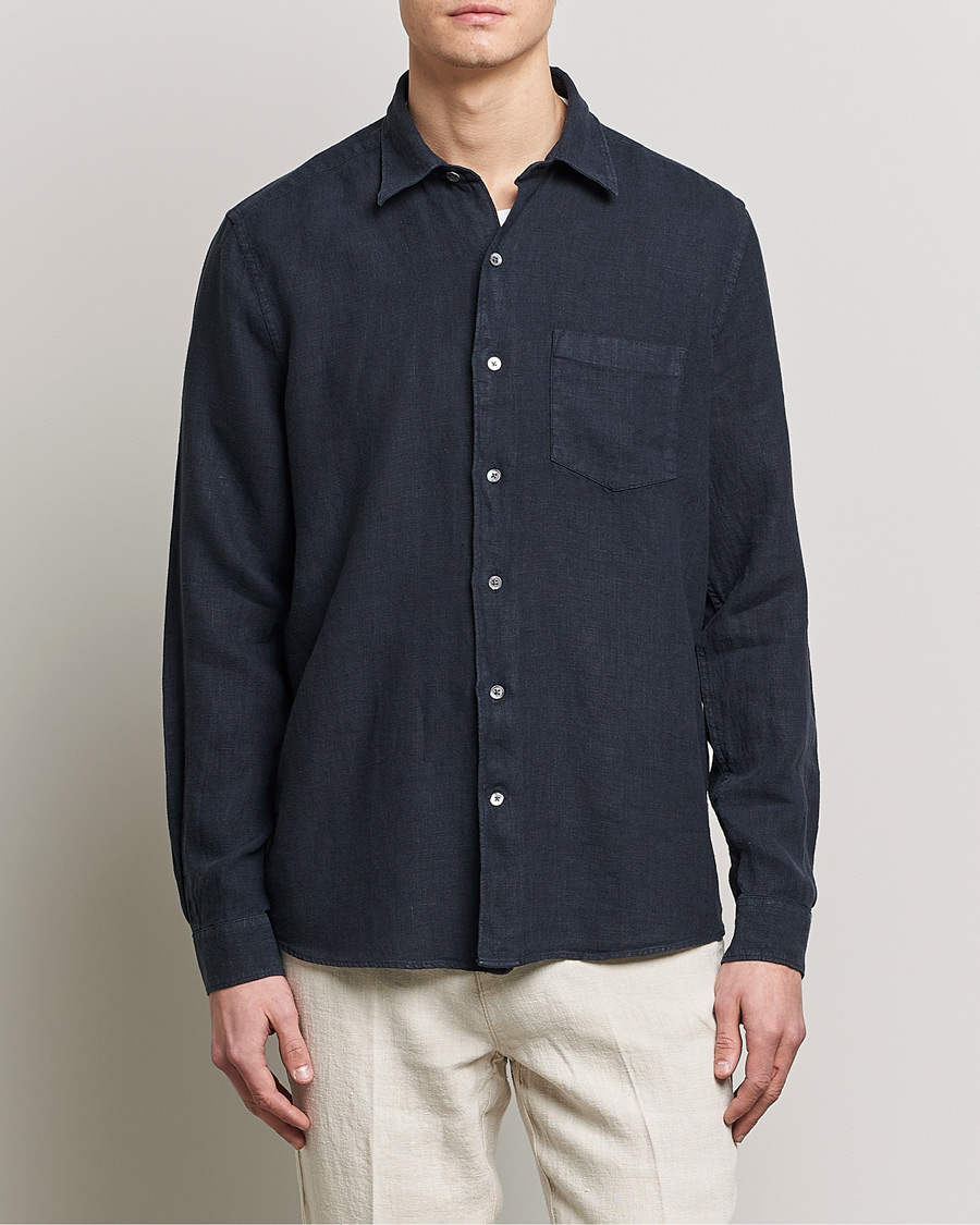 Herr | Skjortor | A Day's March | Abu Linen Shirt Dark Navy