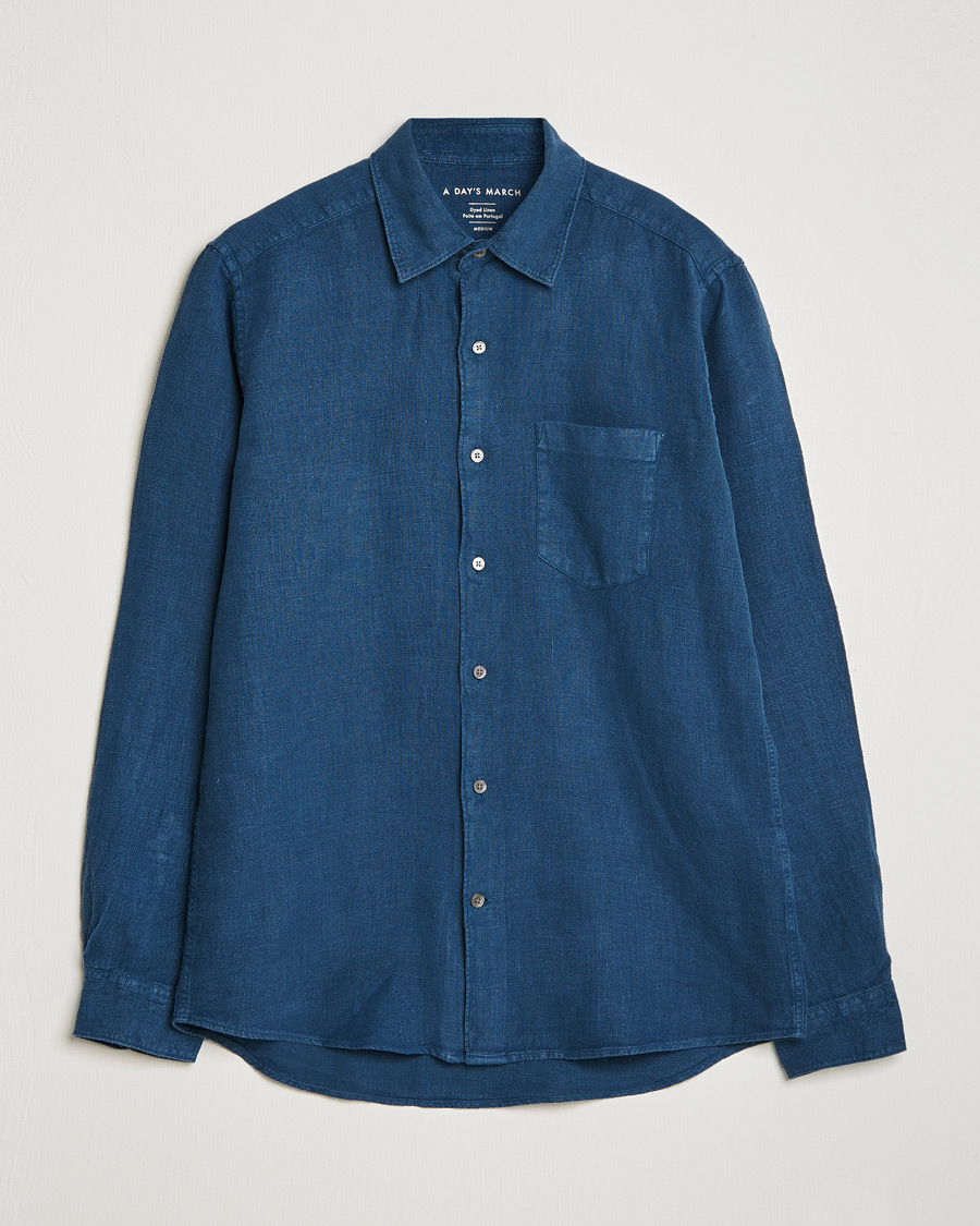 Herr | Skjortor | A Day's March | Abu Linen Shirt Indigo Blue