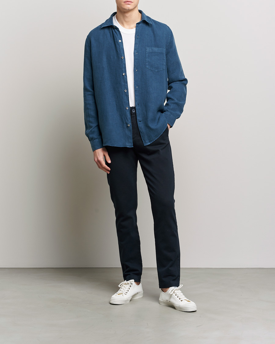 Herr | Skjortor | A Day's March | Abu Linen Shirt Indigo Blue