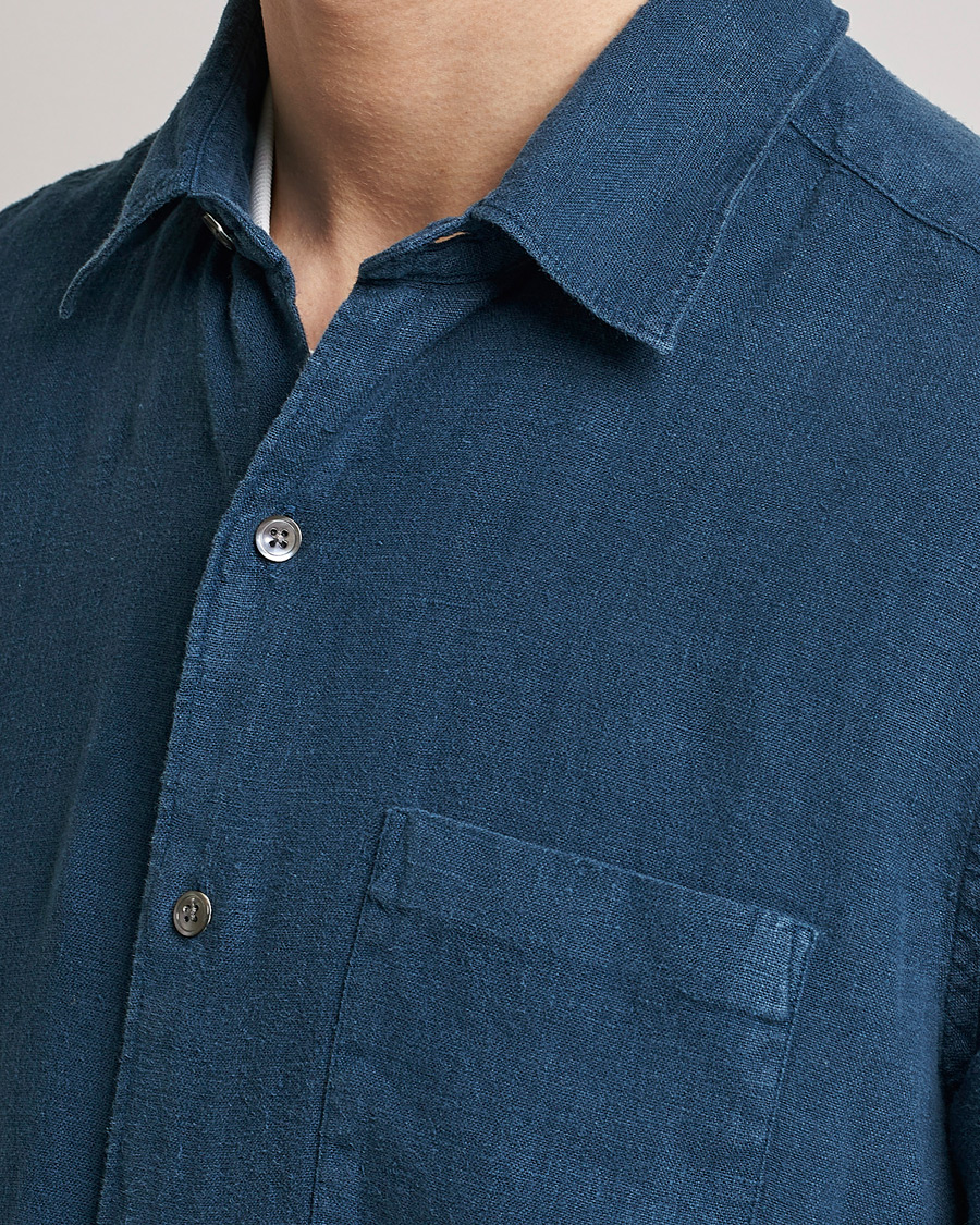 Herr | Skjortor | A Day's March | Abu Linen Shirt Indigo Blue