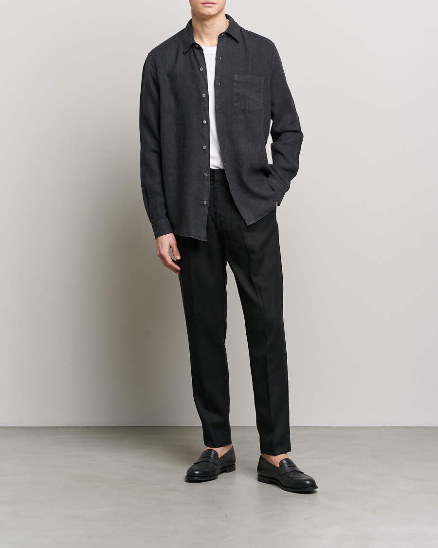 Herr | Skjortor | A Day's March | Abu Linen Shirt Off Black