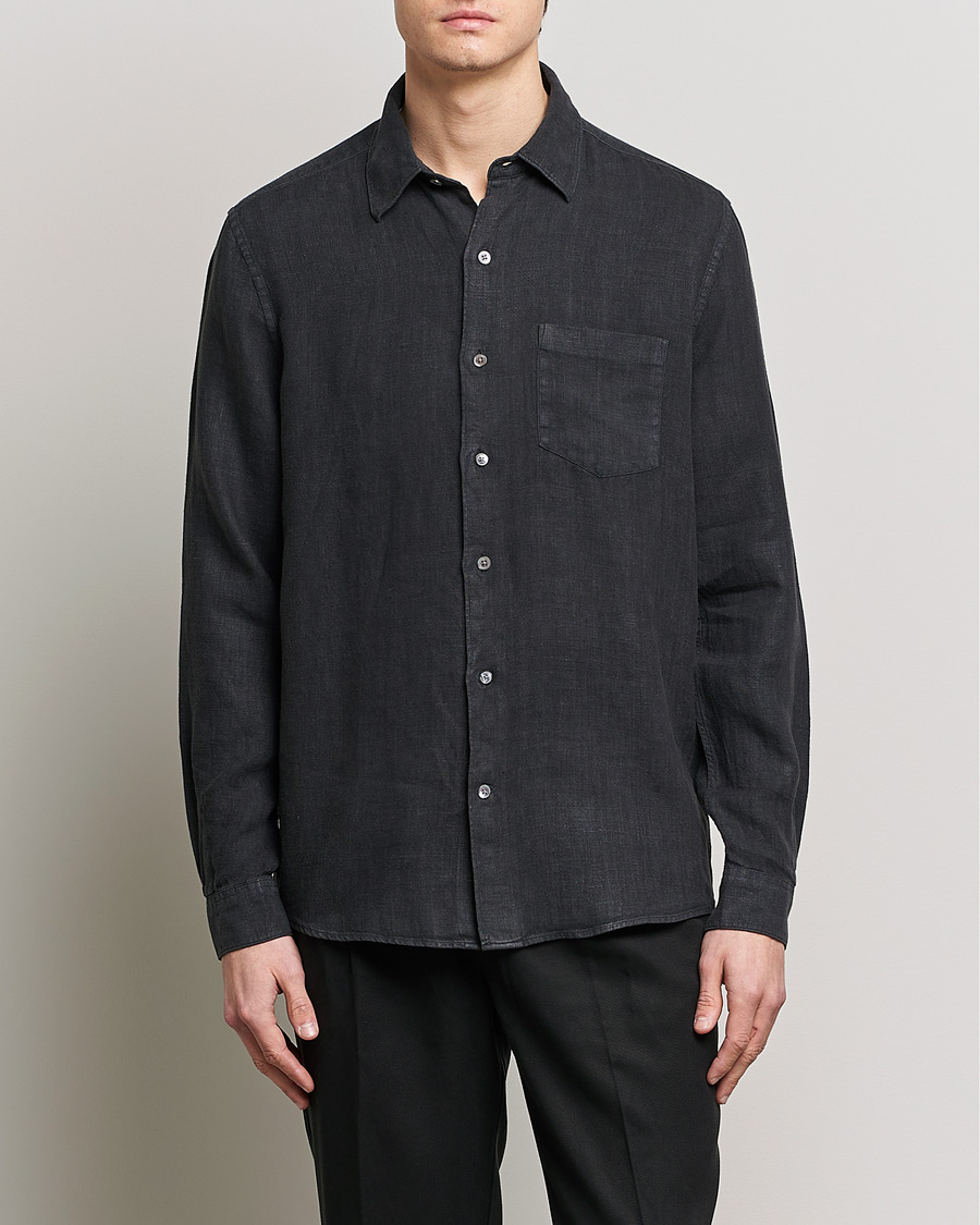 Herr | Skjortor | A Day's March | Abu Linen Shirt Off Black