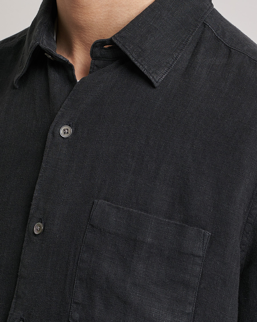 Herr | Skjortor | A Day's March | Abu Linen Shirt Off Black