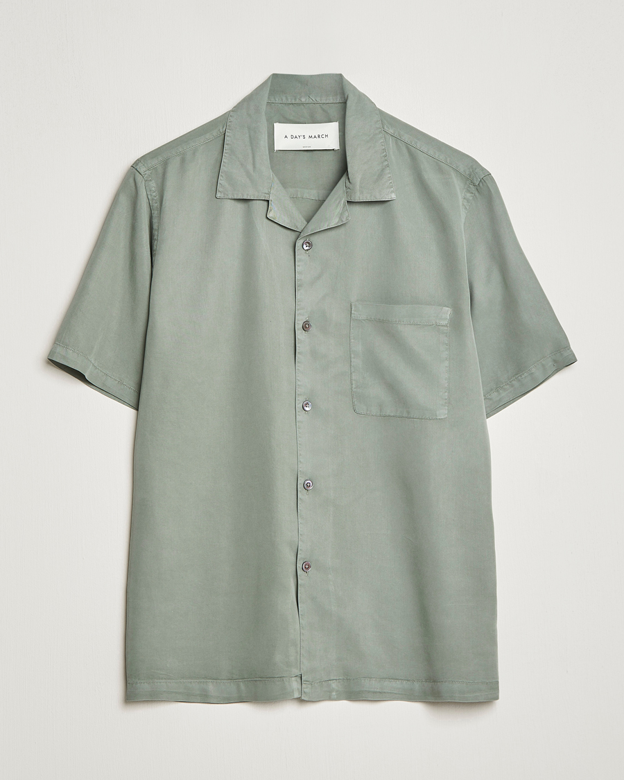 Herr | Skjortor | A Day's March | Yamu Short Sleeve Tencel Shirt Dusty Green