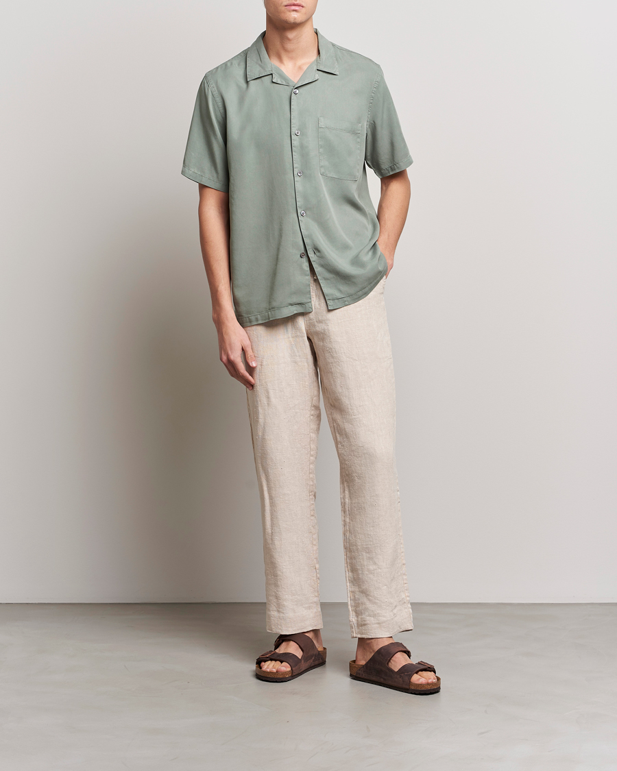 Herr | Skjortor | A Day's March | Yamu Short Sleeve Tencel Shirt Dusty Green