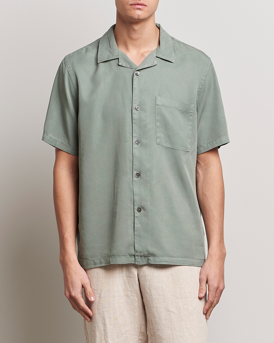 Herr | Skjortor | A Day's March | Yamu Short Sleeve Tencel Shirt Dusty Green