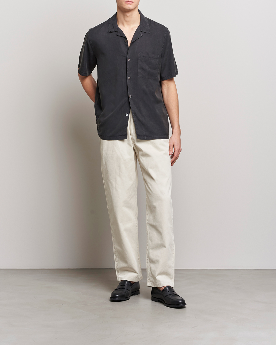 Herr | Skjortor | A Day's March | Yamu Short Sleeve Tencel Shirt Off Black