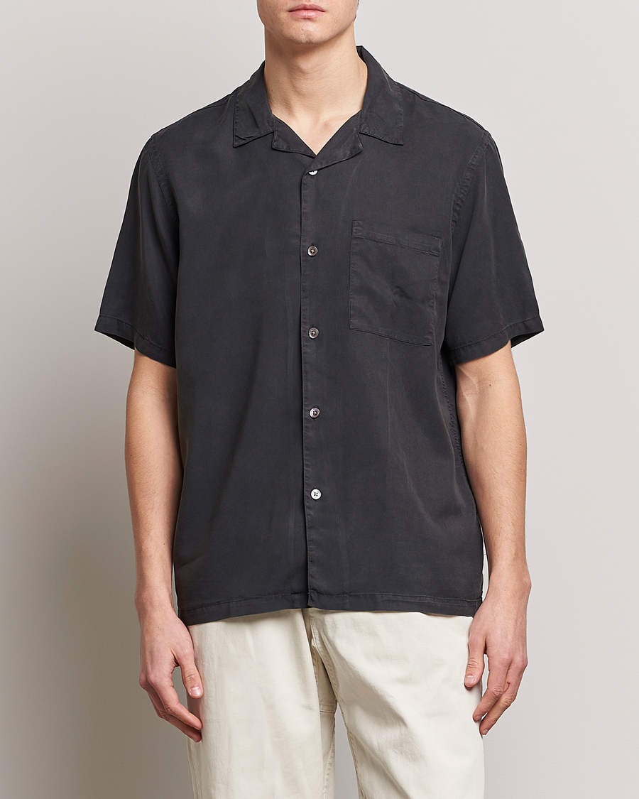 Herr | Kortärmade skjortor | A Day's March | Yamu Short Sleeve Tencel Shirt Off Black