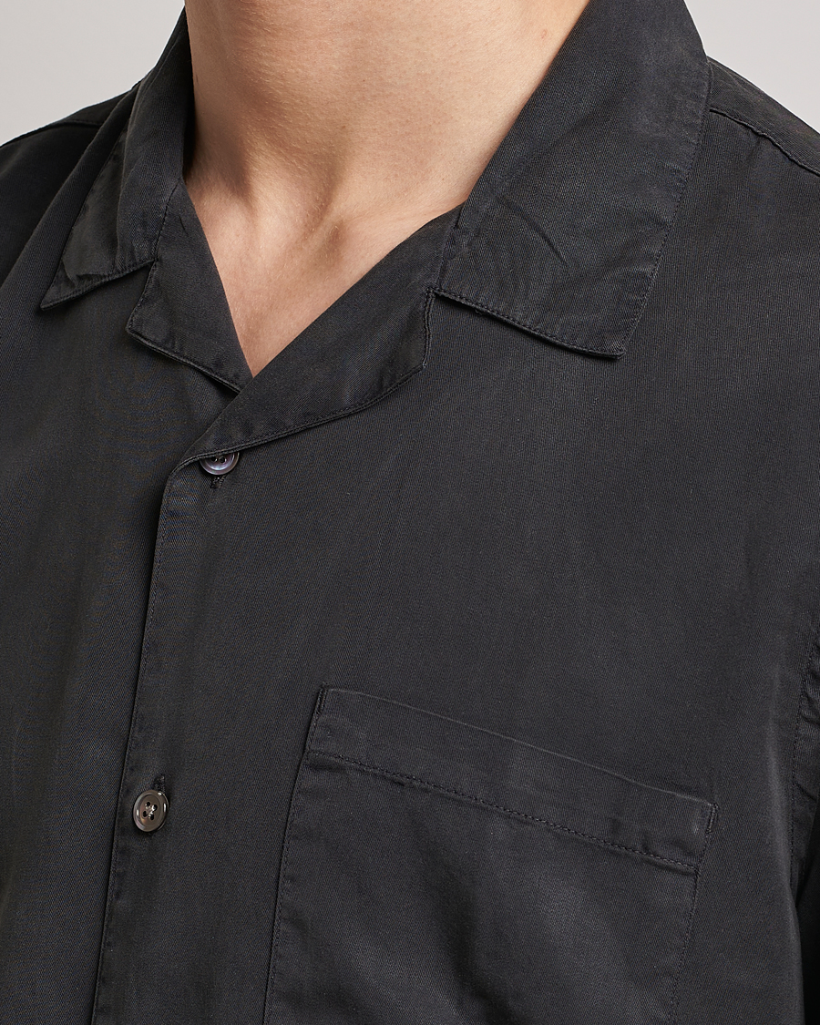 Herr | Skjortor | A Day's March | Yamu Short Sleeve Tencel Shirt Off Black