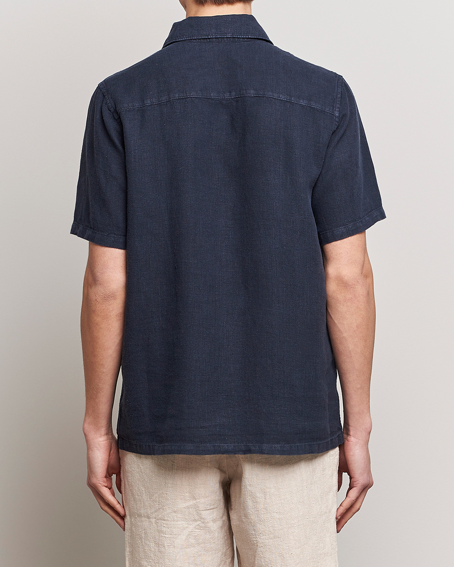 Herr | Skjortor | A Day's March | Khito Short Sleeve Linen Shirt Dark Navy