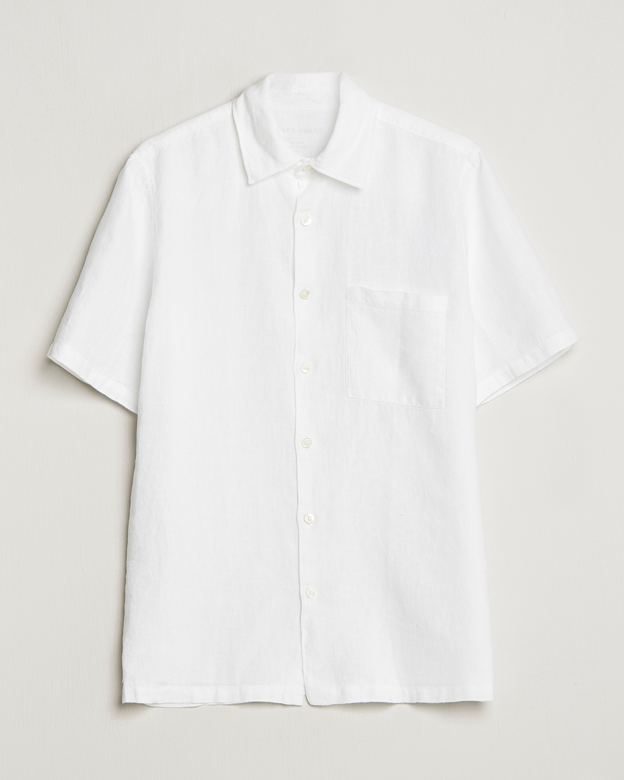 Herr | Skjortor | A Day's March | Khito Short Sleeve Linen Shirt White