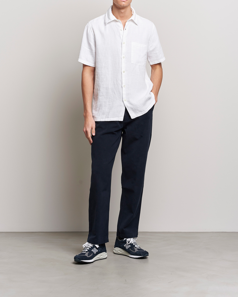 Herr | Skjortor | A Day's March | Khito Short Sleeve Linen Shirt White