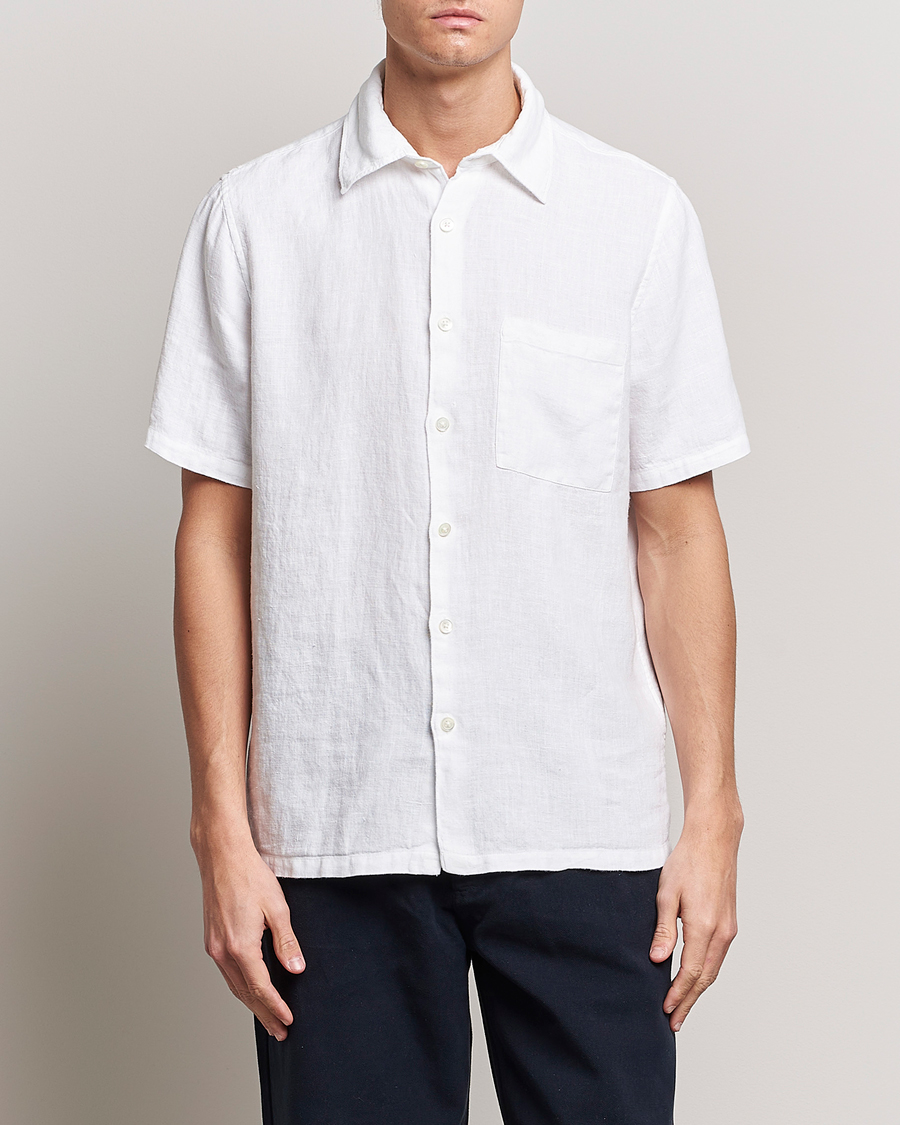 Herr | Skjortor | A Day's March | Khito Short Sleeve Linen Shirt White
