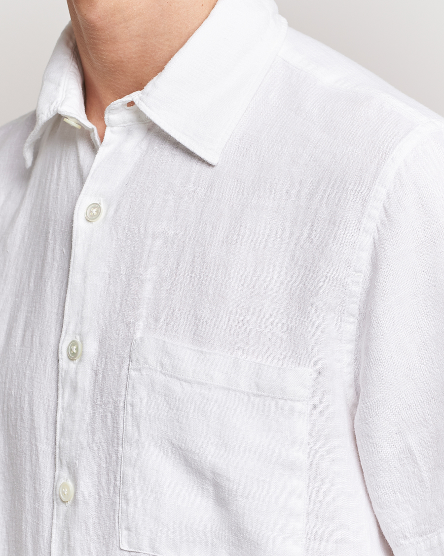 Herr | Skjortor | A Day's March | Khito Short Sleeve Linen Shirt White