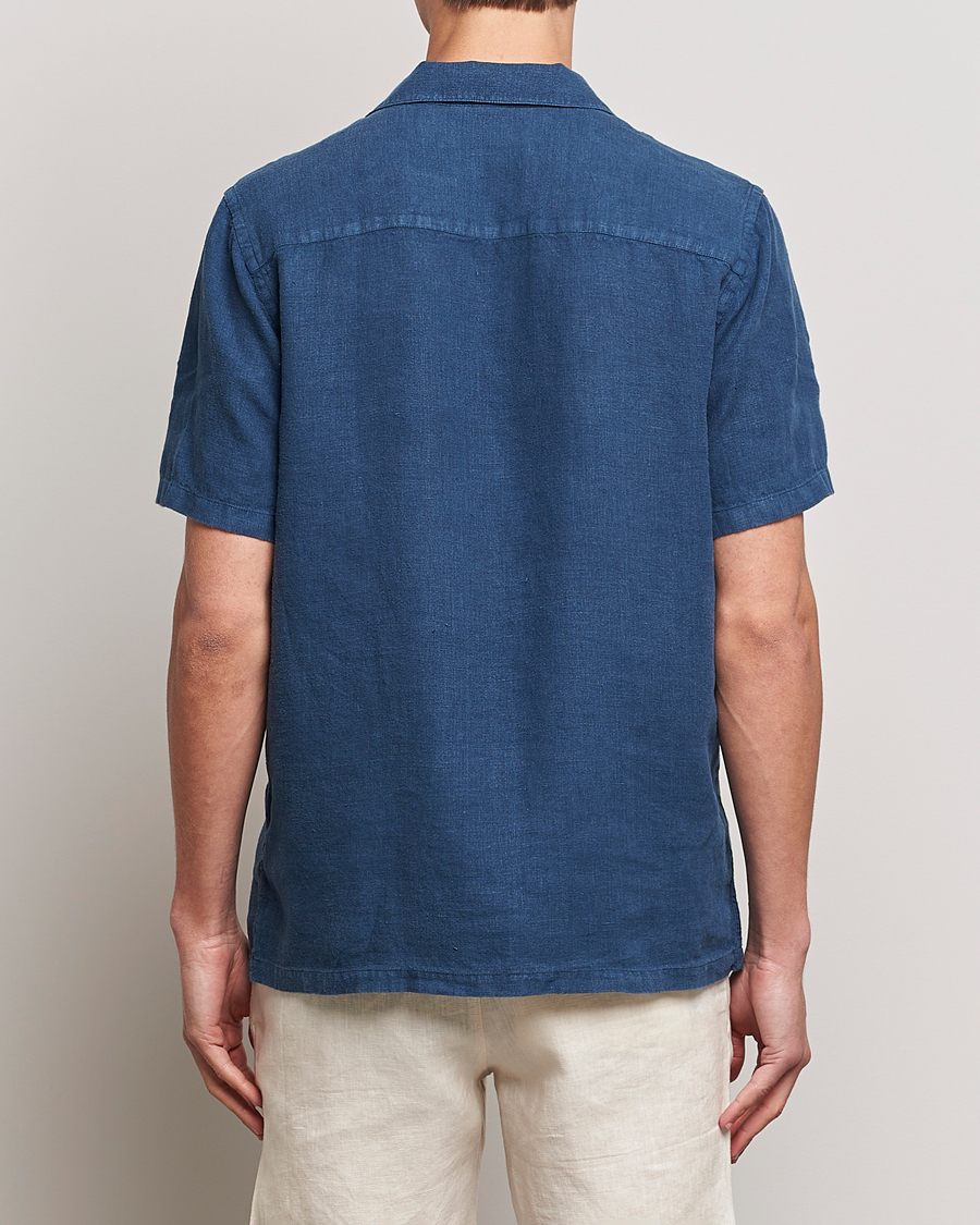Herr | Skjortor | A Day's March | Yamu Short Sleeve Linen Shirt Indigo Blue