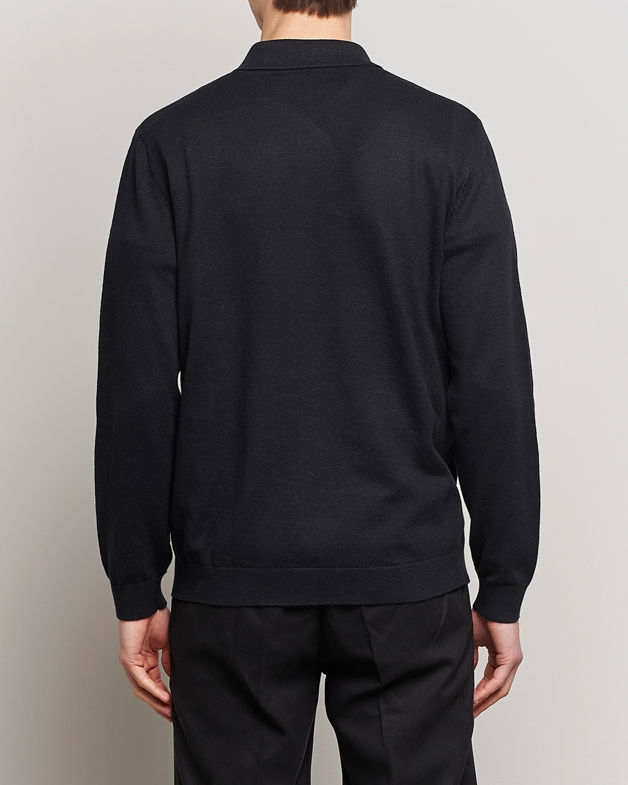 Herr | Pikéer | A Day's March | Manol Cotton Linen Polo Black