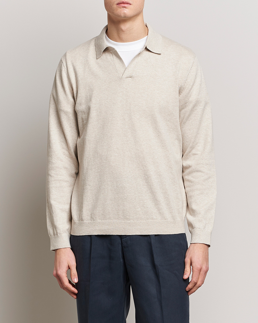 Herr | Pikéer | A Day's March | Manol Cotton Linen Polo Sand Melange